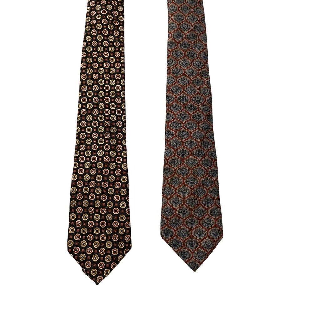 Set Of Two Harve Benard Mens Pure Silk Ties With Geometric Patterns